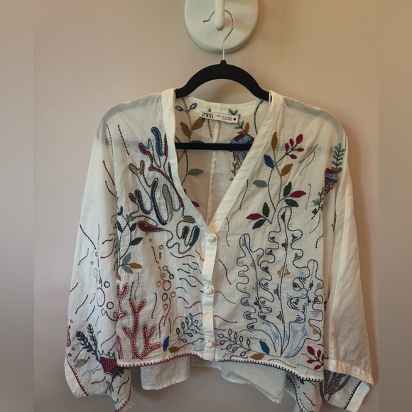 Zara White Embroidered Maxi Skirt & Top Set - Picture 4 of 8